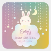 月と星エレガントの上で女の子の赤ちゃんシャワー スクエアシール (正面)