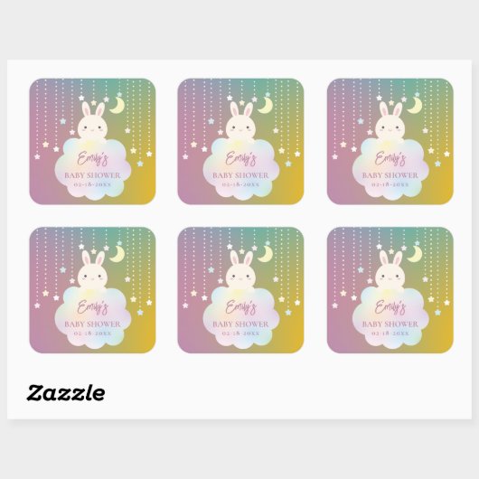 月と星エレガントの上で女の子の赤ちゃんシャワー スクエアシール (シート)