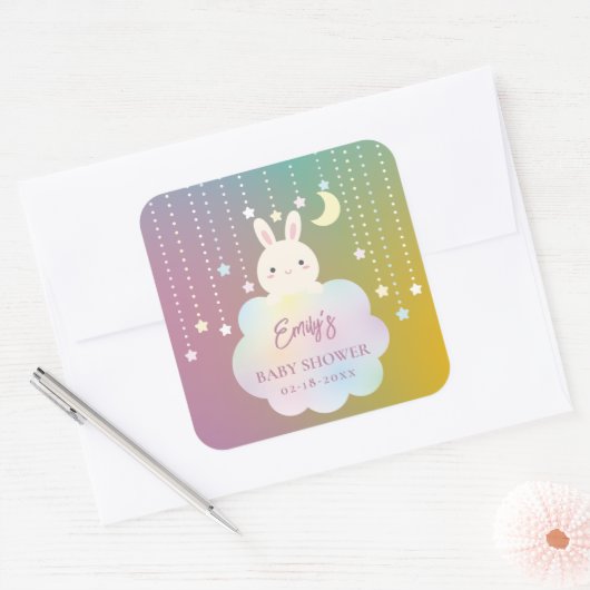 月と星エレガントの上で女の子の赤ちゃんシャワー スクエアシール (封筒)