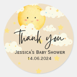 月と星クリームベビーシャワーありがとう ラウンドシール