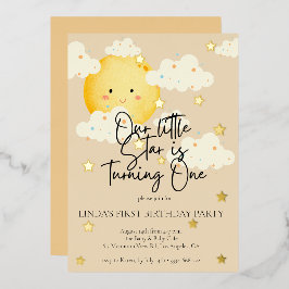 月と星クリーム第1誕生日 箔招待状