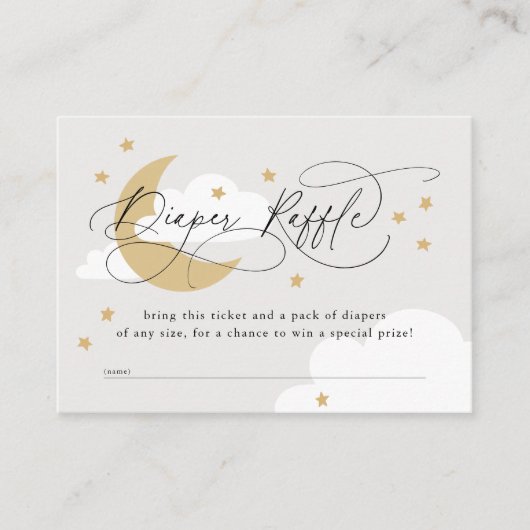 月と星グレイおむつラッフルベビーシャワー エンクロージャーカード (正面)
