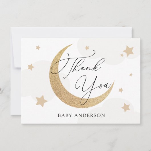 月と星グレイ雲ベビーシャワーありがとう サンキューカード (正面)