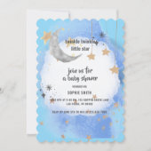 月と星ダークブルー水色抽象芸術 招待状 (正面)