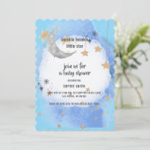 月と星ダークブルー水色抽象芸術 招待状 (スタンド正面)