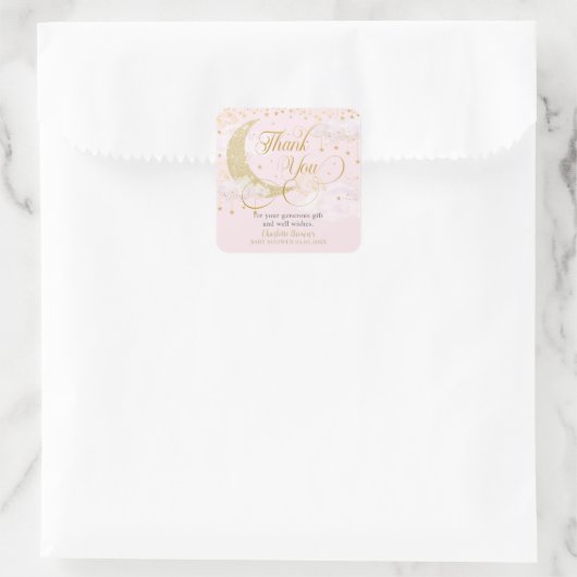 月と星パステルピンク赤ちゃんシャワーありがとう スクエアシール (バッグ)