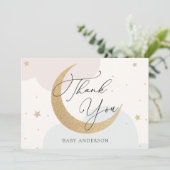 月と星ピンクと青の赤ちゃんシャワーありがとう サンキューカード (スタンド正面)