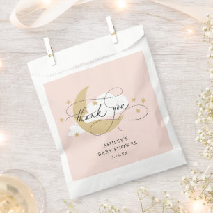 月と星ピンクのスクリプト赤ちゃんシャワーありがとう フェイバーバッグ