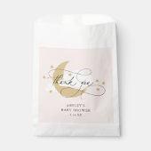 月と星ピンクのスクリプト赤ちゃんシャワーありがとう フェイバーバッグ (正面)