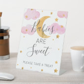 月と星ピンク赤ちゃんシャワートリートサイン 台座サイン (インサイチュ)