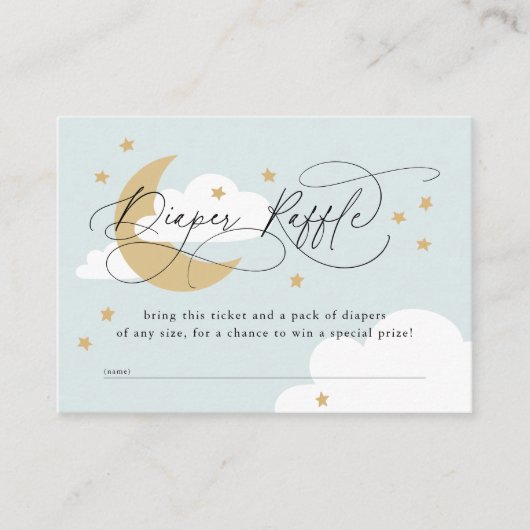 月と星ブルーおむつラッフルベビーシャワーエンクル エンクロージャーカード (正面)