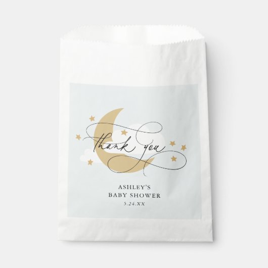 月と星ブルースクリプトベビーシャワーありがとうC フェイバーバッグ (正面)