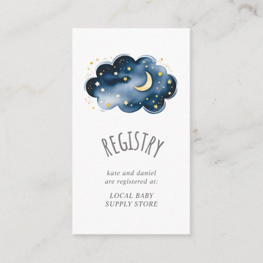月と星ベビーガールギフトレジストリ エンクロージャーカード (正面)
