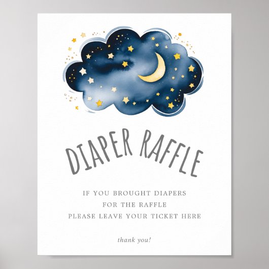月と星ベビーシャワーおむつラッフルサイン ポスター (正面)
