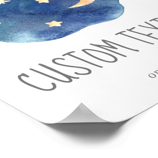 月と星ベビーシャワーカスタム文字標識 ポスター (角)