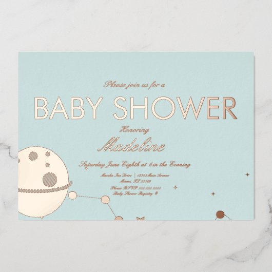 月と星ベビーシャワー箔押しホイル 箔招待状 (正面)