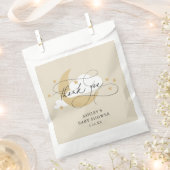 月と星ベージュスクリプトベビーシャワーありがとう フェイバーバッグ (クリップ留めされた状態)