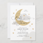 月と星マットニュートラルScript Baby Shower 招待状 (正面)