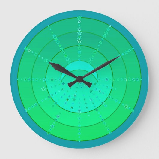 月と星マンダラ – エメラルドグリーン ラージ壁時計 (正面)