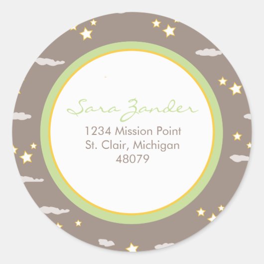 月と星住所 シール/お気に入りステッカー ラウンドシール (正面)
