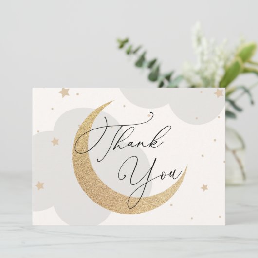 月と星灰色の赤ちゃんシャワーありがとう サンキューカード (スタンド正面)