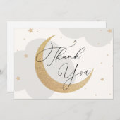 月と星灰色の赤ちゃんシャワーありがとう サンキューカード (正面/裏面)