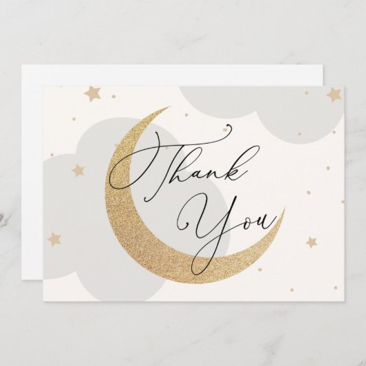 月と星灰色の赤ちゃんシャワーありがとう サンキューカード (正面/裏面)