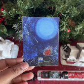 月と星絵を描のネイビーブルー読のファインアート ポスター