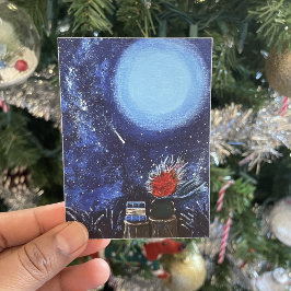 月と星絵を描のネイビーブルー読のファインアート ポスター