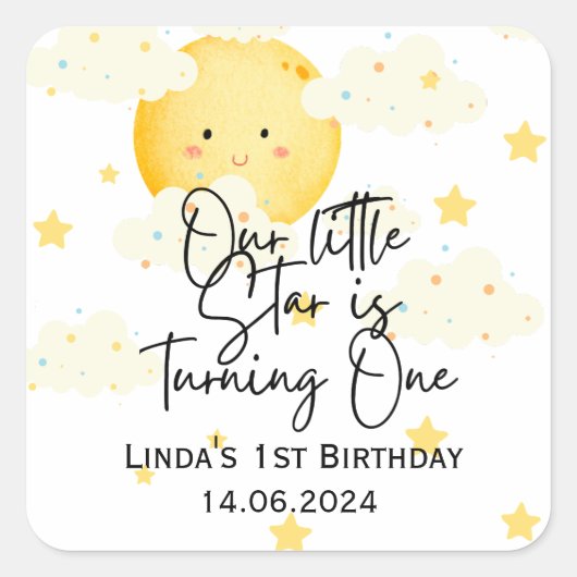 月と星1歳の誕生日ありがとう スクエアシール (正面)