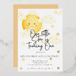 月と星1歳の誕生日 箔招待状