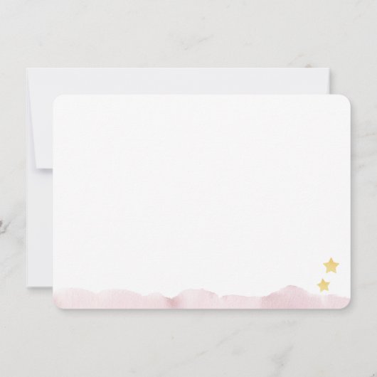 月と星、ピンクの水の色フラットパーソナライズされた ノートカード (裏面)
