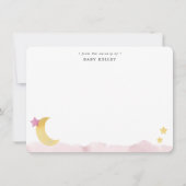 月と星、ピンクの水の色フラットパーソナライズされた ノートカード (正面)