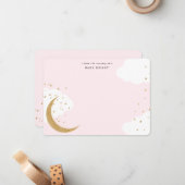 月と星、ベビーピンクフラパーソナライズされたット ノートカード (正面/裏面インサイチュ)