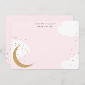 月と星、ベビーピンクフラパーソナライズされたット ノートカード (正面/裏面)