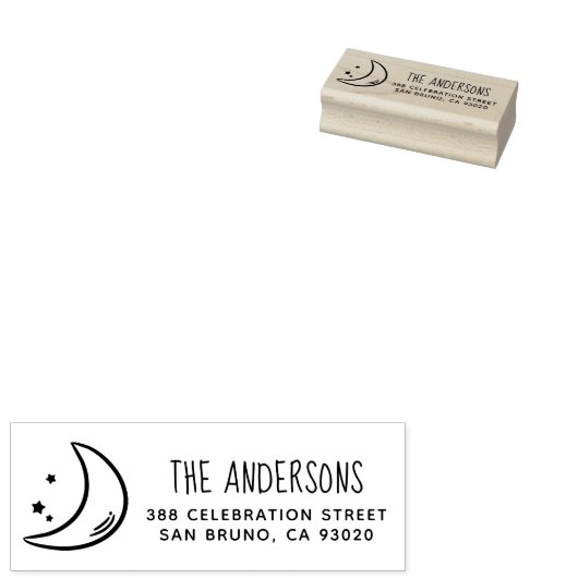 月と星 |家族の名前と差出人住所 ラバースタンプ (押印)