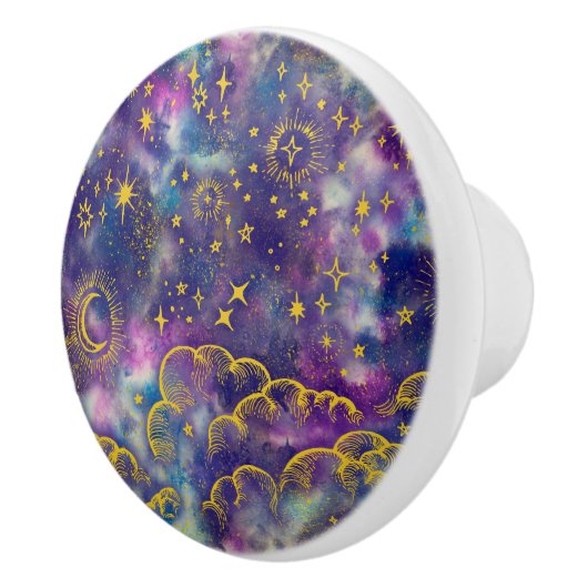 「月と星」引き出しノブの引き出し(金ゴールドなど) セラミックノブ (右)