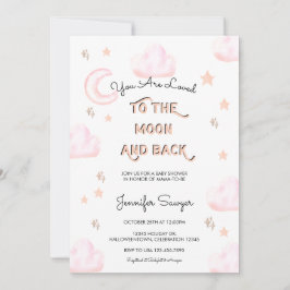 月と星 |水モダン色ベビーシャワー 招待状