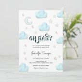 月と星 |水モダン色ベビーシャワー 招待状 (スタンド正面)