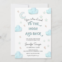 月と星 |水モダン色ベビーシャワー 招待状