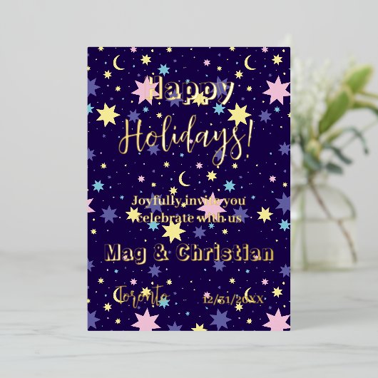 月と星 箔招待状 (立ち正面)