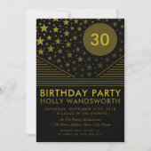 月と星、色あせた金ゴールド誕生日パーティー 招待状 (正面)