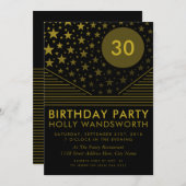 月と星、色あせた金ゴールド誕生日パーティー 招待状 (正面/裏面)