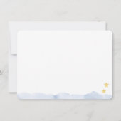 月と星、青い水の色フラットパーソナライズされた ノートカード (裏面)