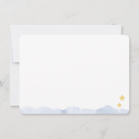 月と星、青い水の色フラットパーソナライズされた ノートカード (裏面)