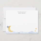 月と星、青い水の色フラットパーソナライズされた ノートカード (正面)