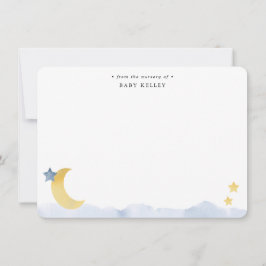 月と星、青い水の色フラットパーソナライズされた ノートカード