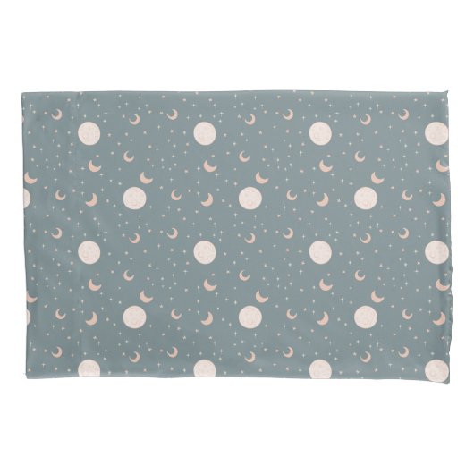 月と星 – 青 枕カバー (正面)