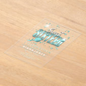 月と星Sweet 16ティール(緑がかった色)/Blk ID788 アクリル招待状 (レイダウン)