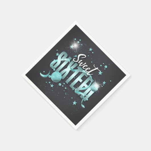 月と星Sweet 16ティール（緑がかった色）/Blk ID788 スタンダードカクテルナプキン (角)